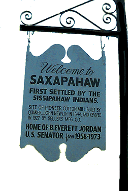 Saxapahaw town marker. Photo courtesy of ibiblio.org.